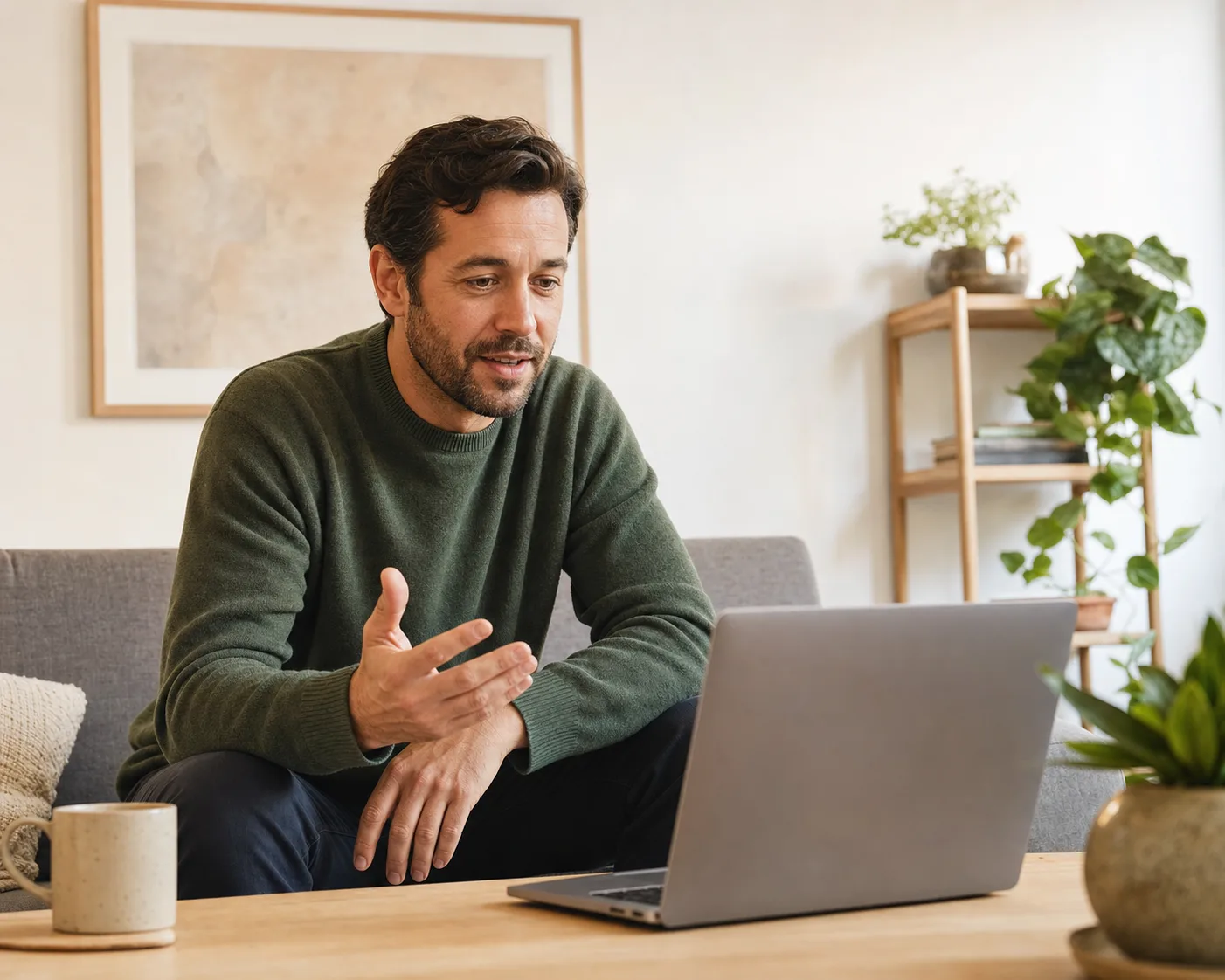 A patient speaking with a clinician from home by video